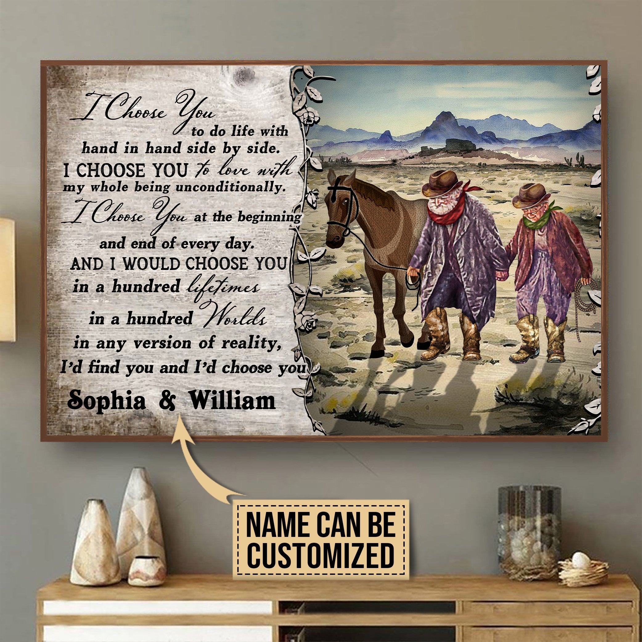 Aeticon Gifts Personalized Cowboy Horse I Choose You Canvas Mom Dad Gift Home Decor