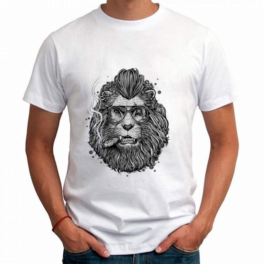 Wish Hot Sale Summer Men S Fashion T-Shirt Lion Personality Printing Men Short Sleeves Tops