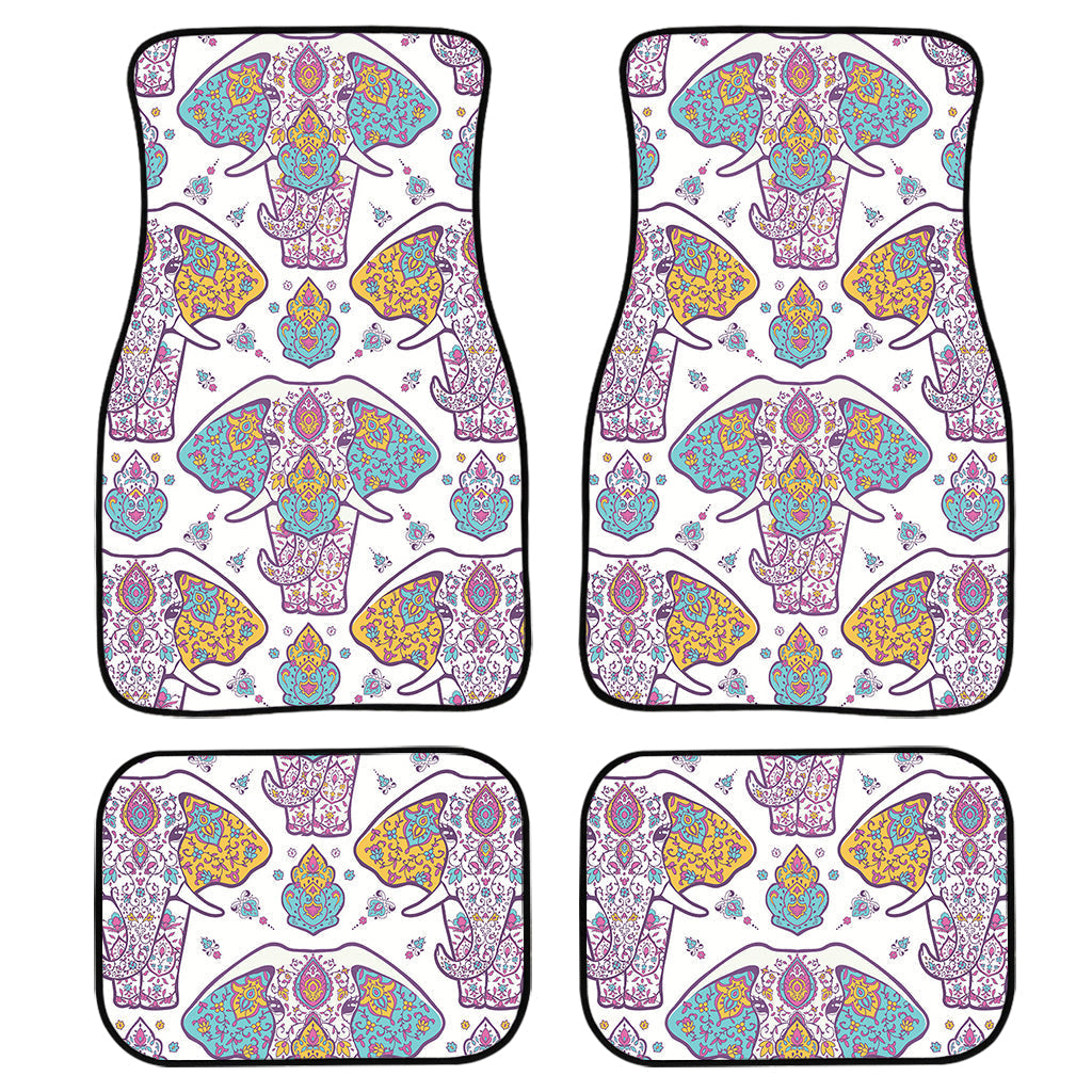 Indian Flower Elephant Pattern Print Front And Back Car Floor Mats, Front Car Mat