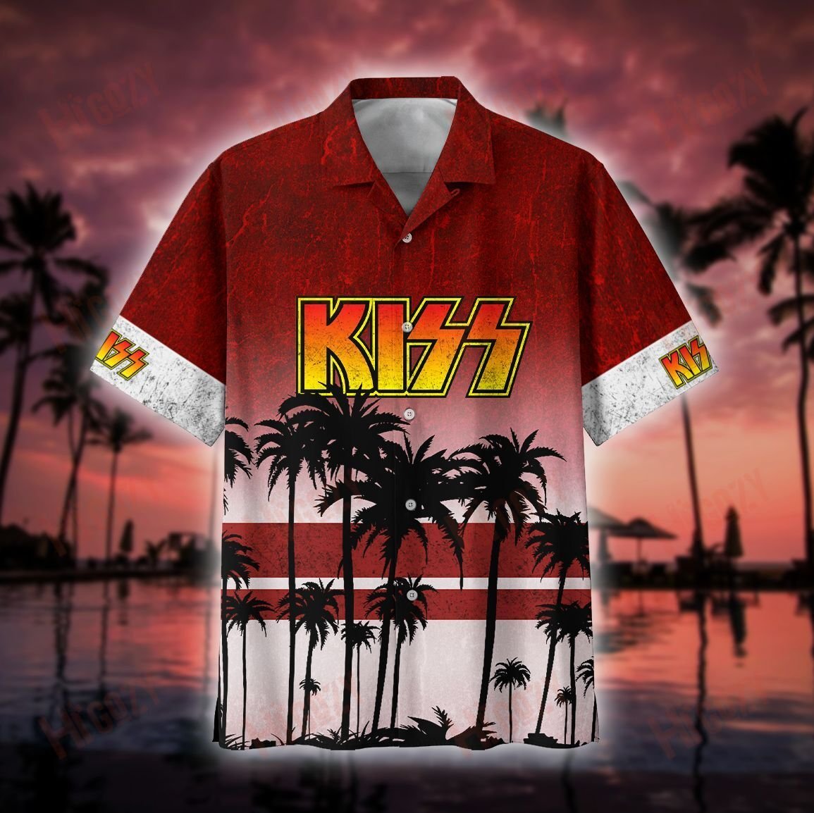 Beach Shirt Kiss Band Hawaii Logo Short Sleeve Ha94670