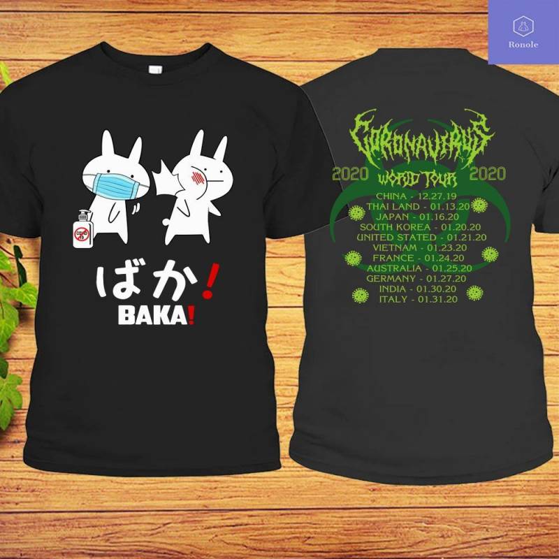 Baka Rabbit Slap Mask Coronavirus World Tour Front & Back T-shirt