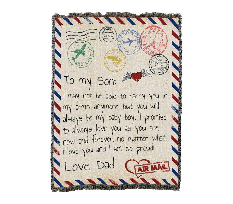 To My Son From Dad You Will Always Be My Baby Boy Letter Vintage Retro Style Couch Sofa Blanket,  Woven Throw Blanket Home Decor