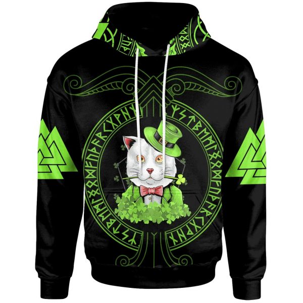 Celtic Hoodies Celtic Style White Cat Hoodie 3D Saint Patrick’S Day Gift Hn