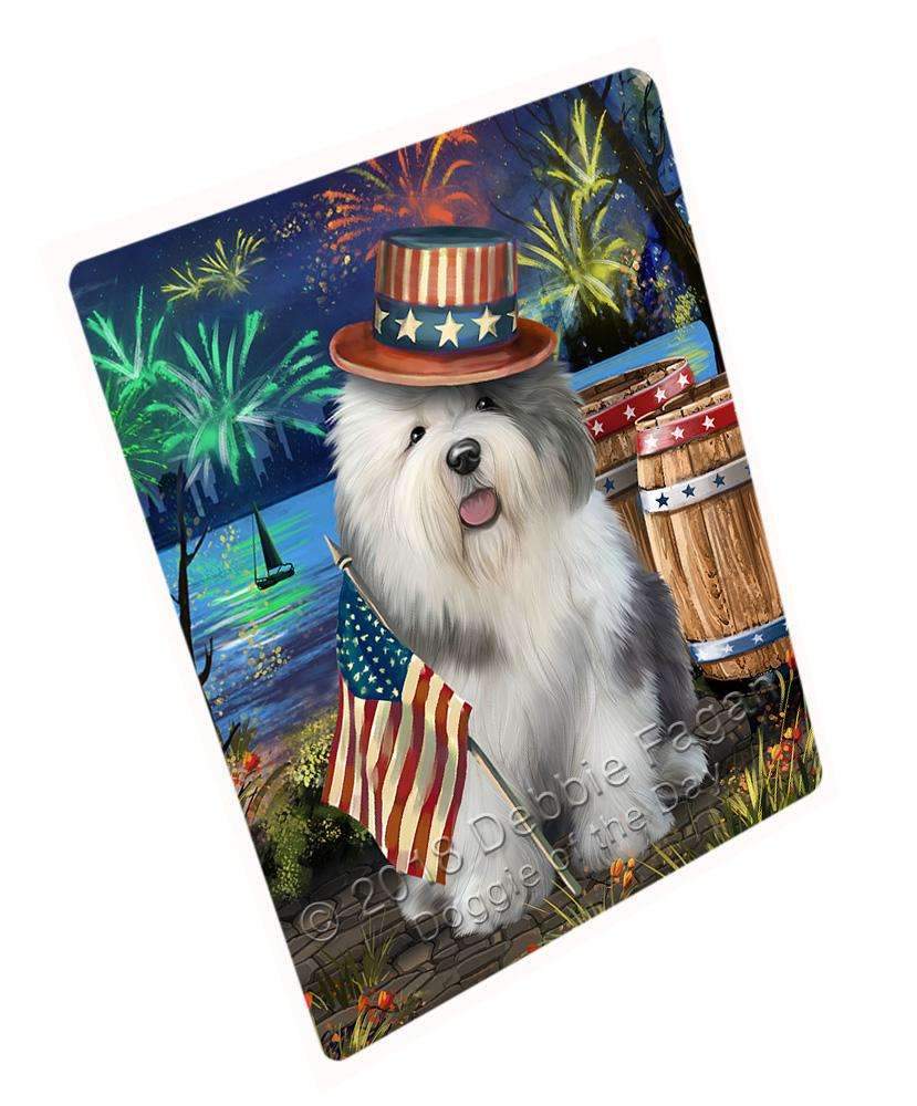 4Th Of July Independence Day Fireworks Old English Sheepdog At The Lake Blanket Blnkt74955