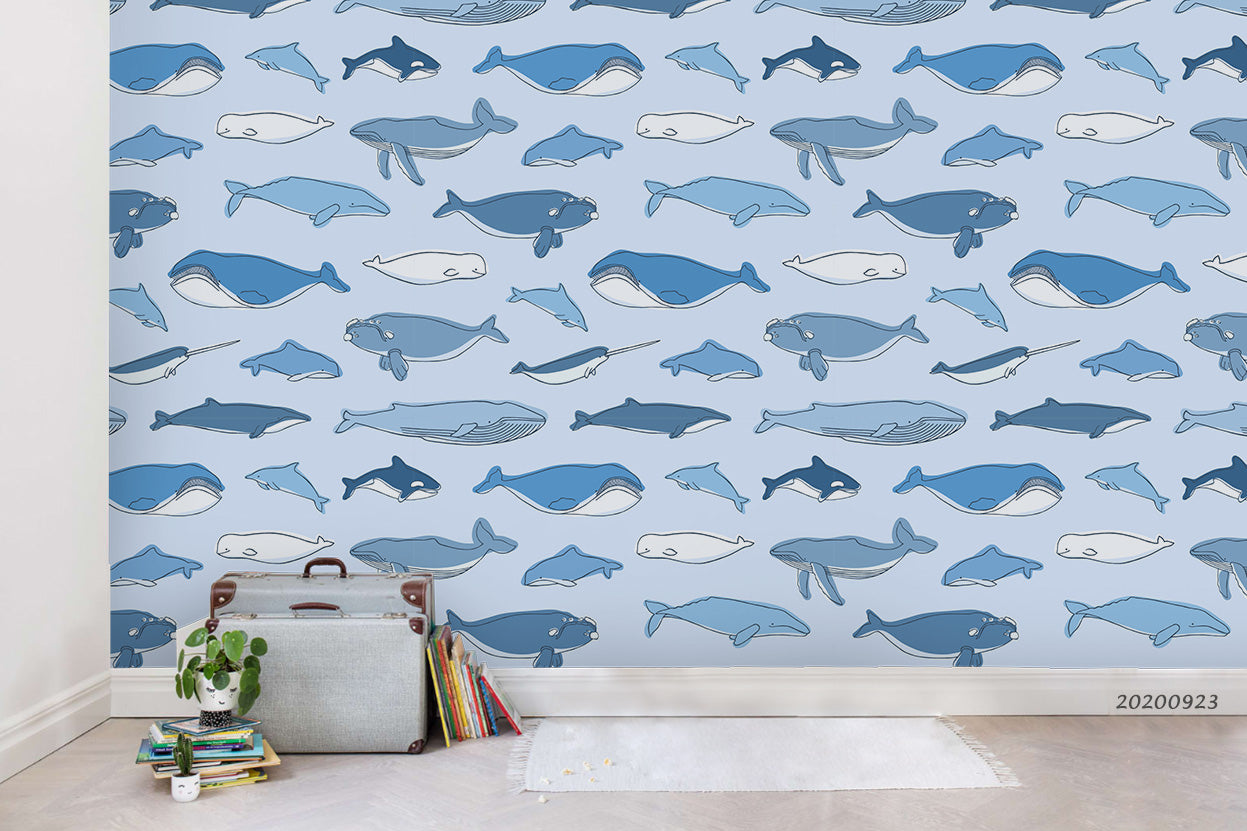 3D Cartoon Pattern Marine Animals Wall Mural Wallpaper Wj 3179