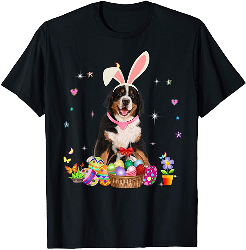 Cute Bernese Mountain Easter Day Bunny Eggs Easter Womens T-Shirt