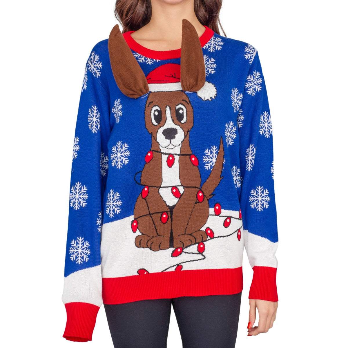 Women’S Flappy Dog Animated Puppy Ears Ugly Christmas Sweater