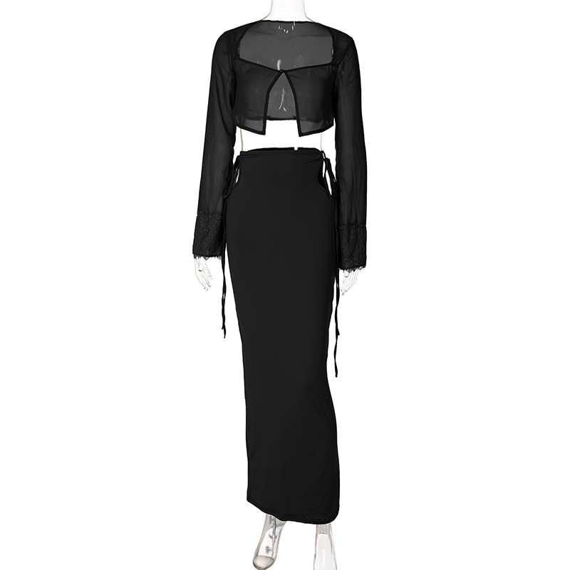 Streetwear 2022 Winter Fashion New Long Sleeve Shirt Tops Cardigan and Lace-up Long Skirt Two Pieces Suit Sets Clothing 20742 alx