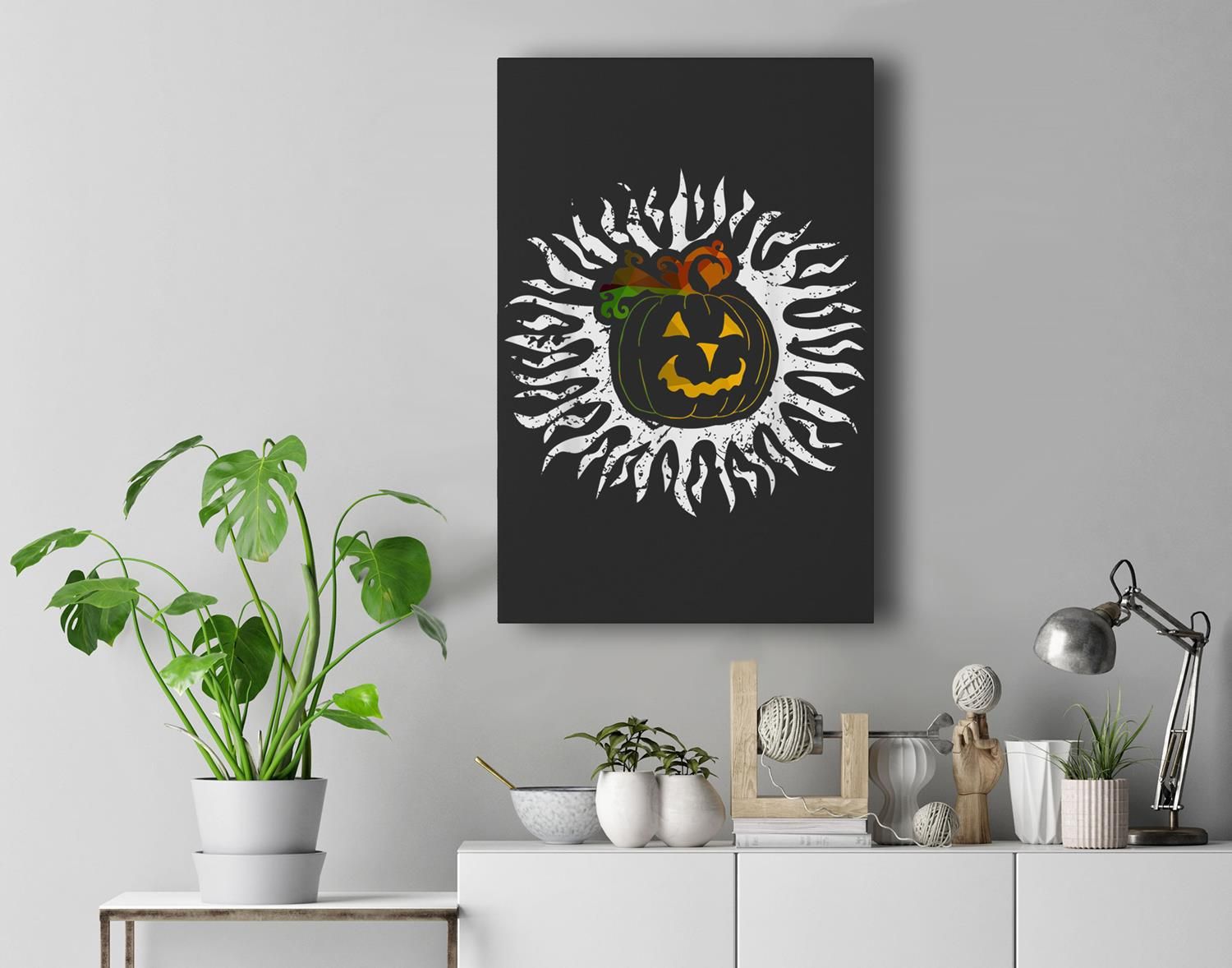 Funny Cheerful Pumpkin Radiating Happy Halloween Spirit Premium Wall Art Canvas Decor