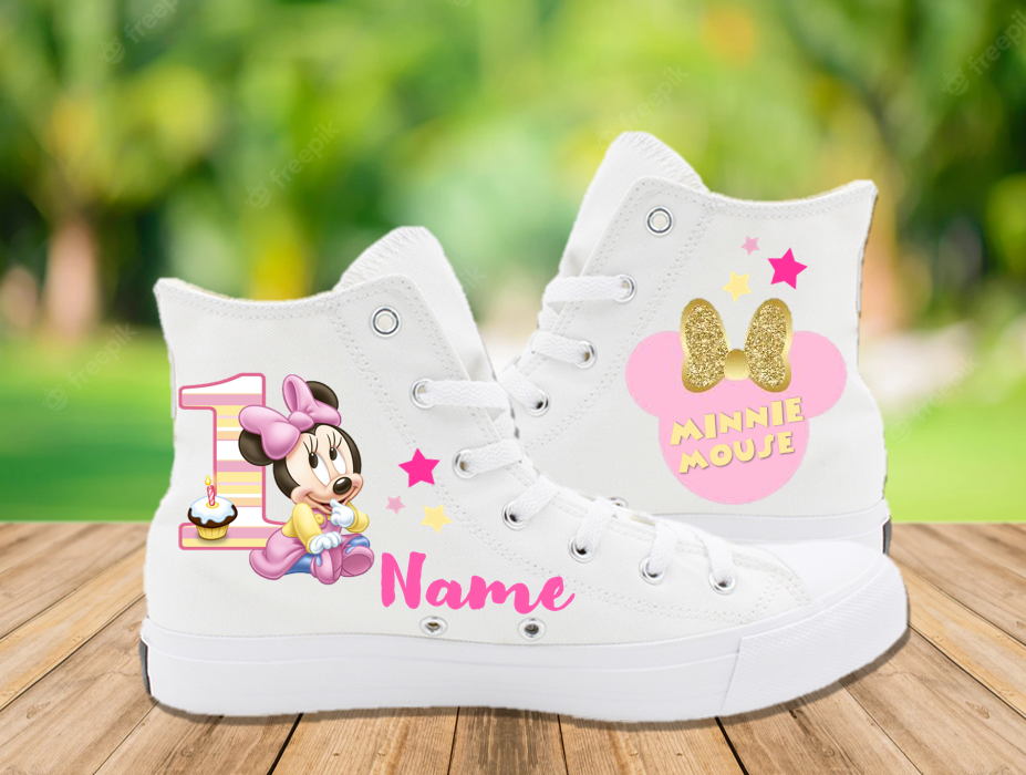 Baby Minnie Mouse Birthday Party Personalized High Tops Sneaker Shoes – Bmm0017