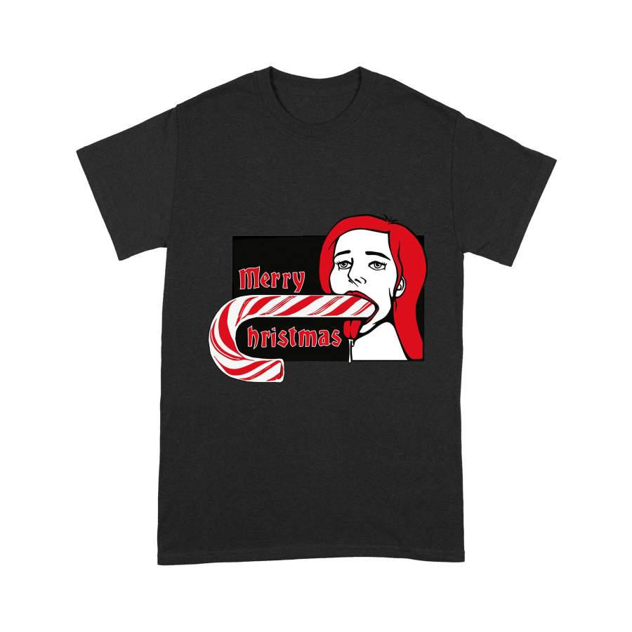 Christmas Gift Idea A Girl Has Christmas Cane Candy In The Mouth – Standard T-shirt