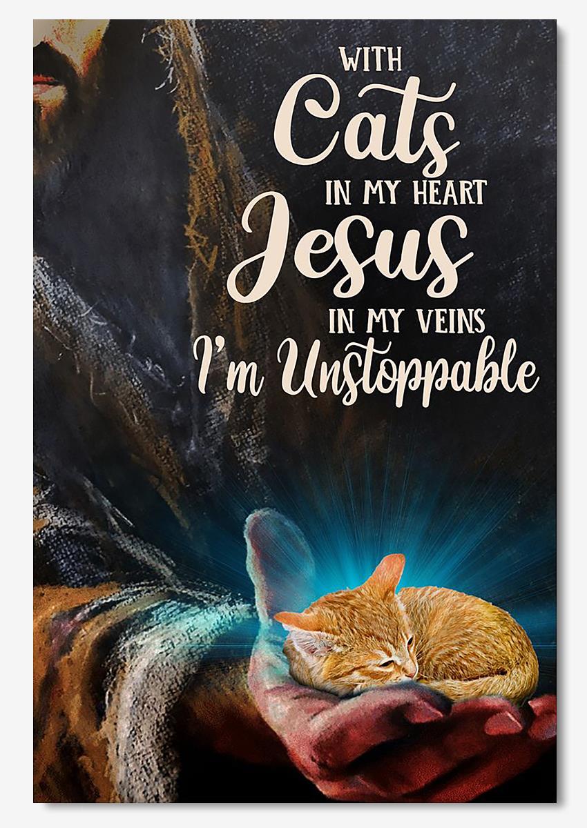 With Cats In My Heart Jesus God Wall Art For Home Decor Gift For Christian Cat Lovers Poster