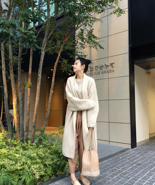 2021 autumn and winter new wool knitted coat medium long cardigan women loose warm sweater women cardigan alx