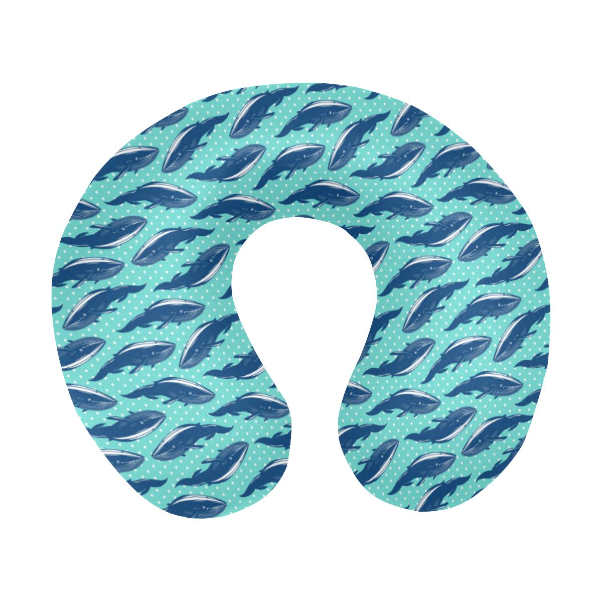 Whale Polka Dot Design Themed Print U-Shaped Travel Neck Pillow