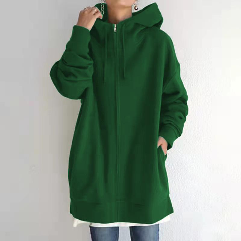 Women’s Fashion Size S to 5XL Long Sweatshirt Casual Hooded Velvet Zip Coat Outwear Sport Female Tops Solid Soft 13 Colors alx