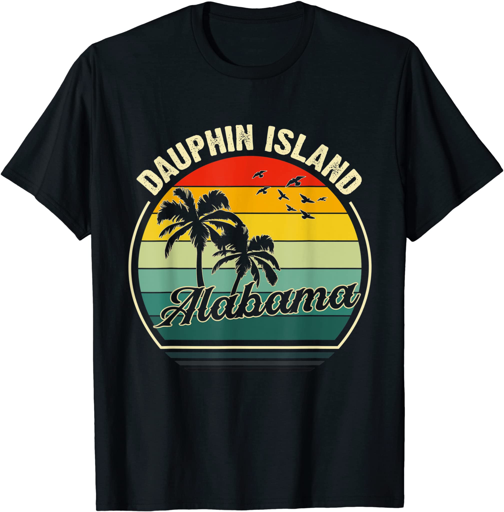 Vintage Dauphin Island Alabama Summer Vacation Sunset Palm T-Shirt