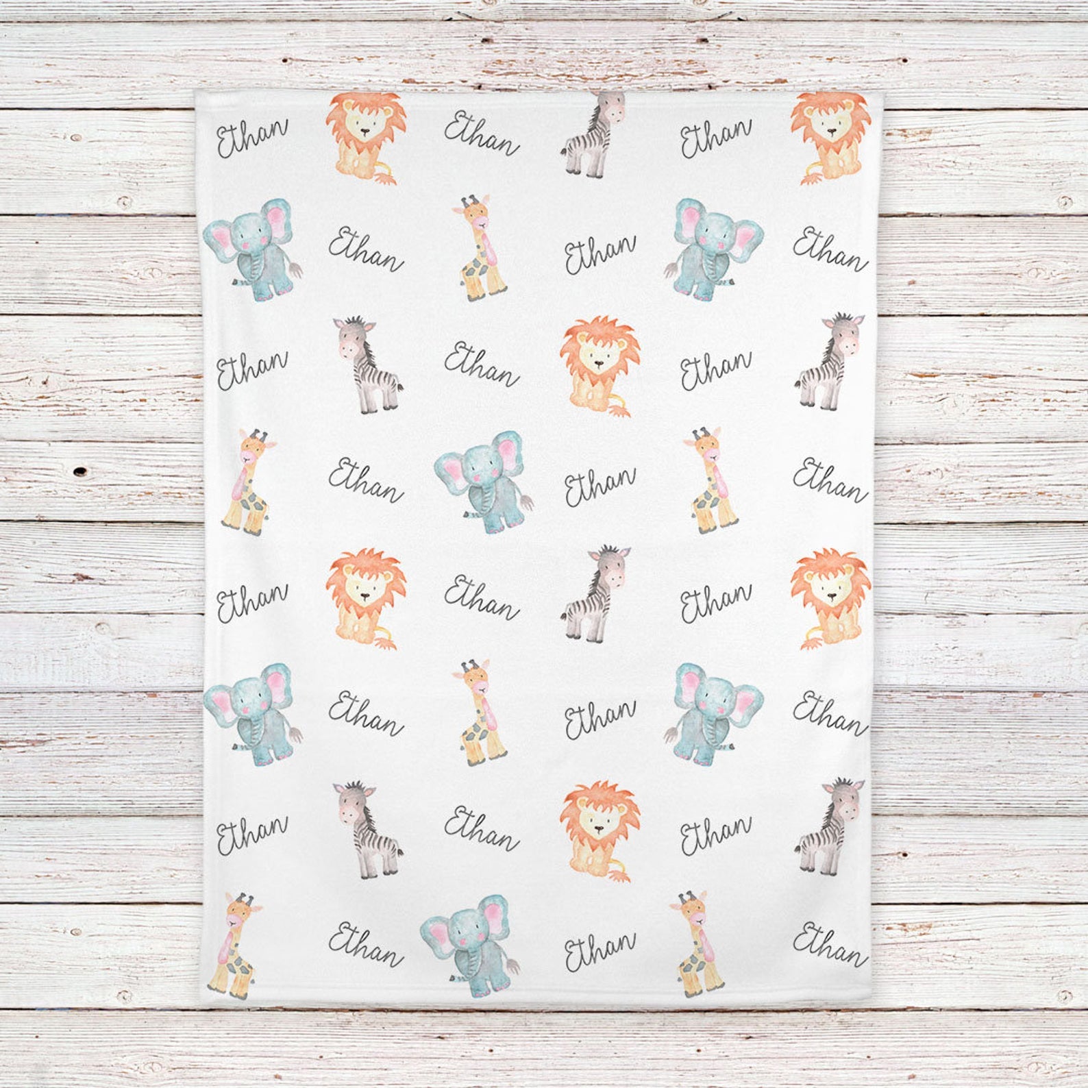 Safari Animals Blanket, Personalized Baby Blanket Gift, Toddler Blanket, Baby Shower Gift