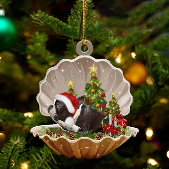 Boston Terrier-Sleeping Pearl In Christmas Two Sided Ornament