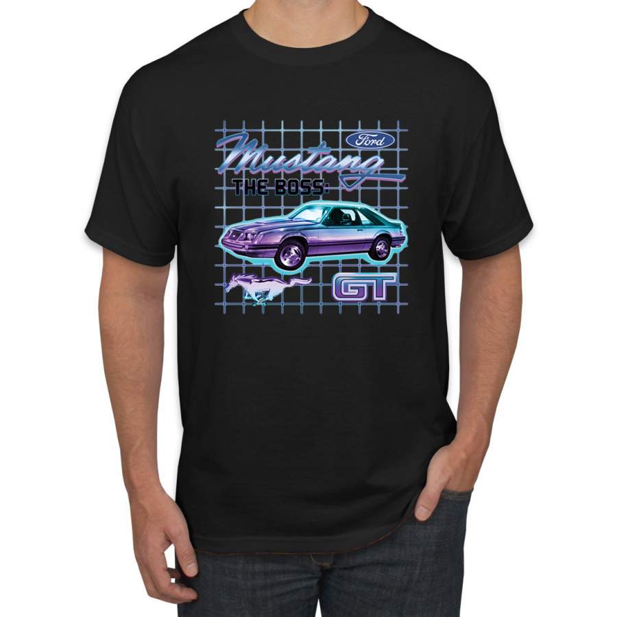 Ford Mustang GT The Boss Retro Neon Vintage Cars and Trucks Mens T-Shirt