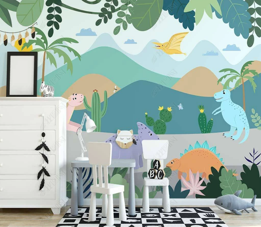 3D Cartoon Mountain Forest Animal Dinosaur Wall Mural Wallpaper Lqh 72