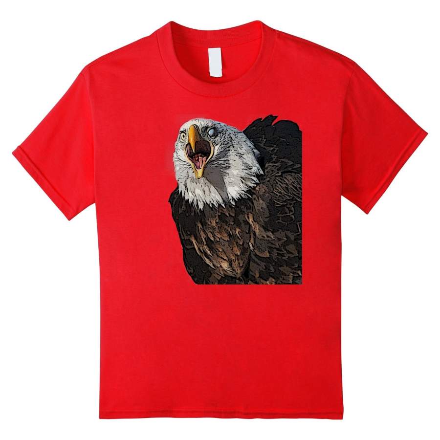 Screaming Bald Eagle Posterized Portrait Tshirt One Eyed