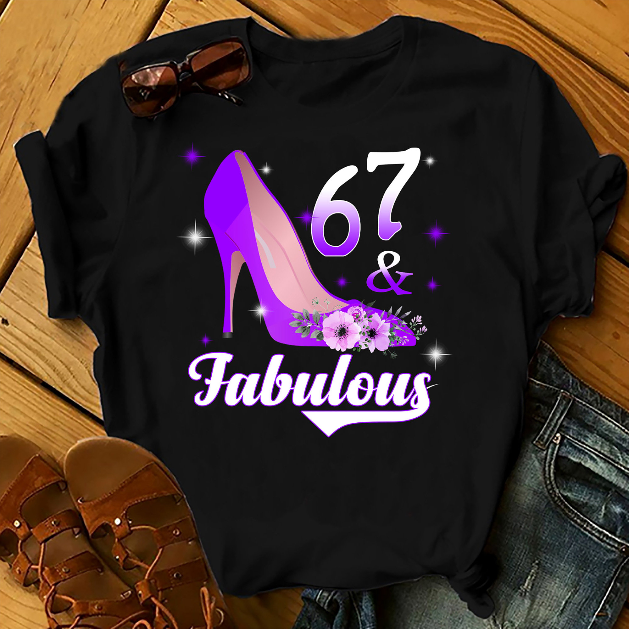 67 And Fabulous – Shirts Women, Birthday T Shirts, Summer Tops, Beach T Shirts