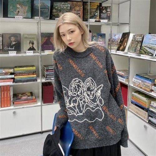 Base knit sweater for autumn and winter new retro outer wear round neck sweater female loose wind all-match base knit sweater alx