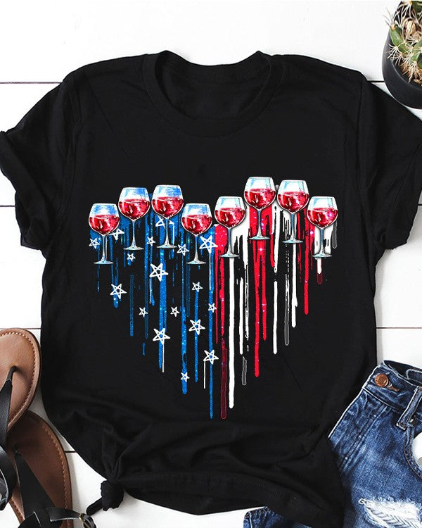 American Flag Heart Dripping Wine Lovers Gift Standard/Premium T-Shirt