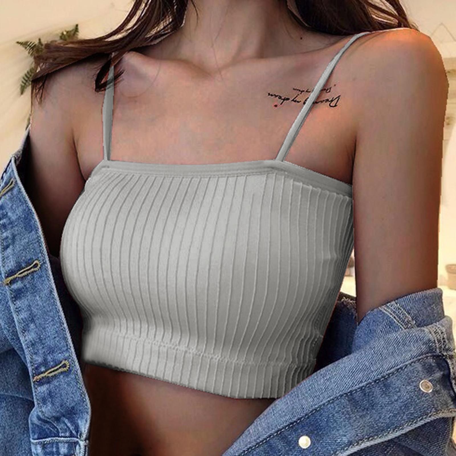 Women Summer Camis Tanks Tops Female Sleeveless Vest Striped Bra Padded Tank Tops Spaghetti Strap Bralette Crop Top Tube Bras alx