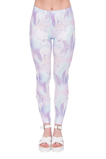 Women Skinny Fitness Halloween Unicorn Printed Leggings Light Pink