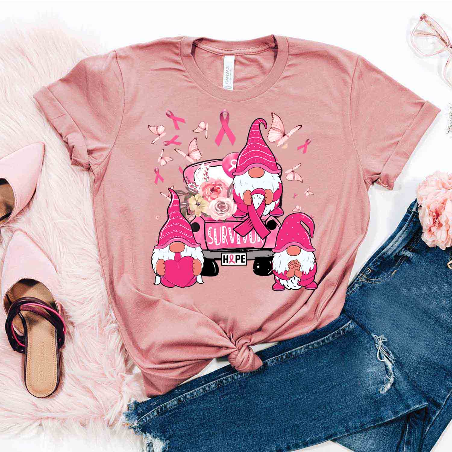 In October Gnomes Wear Pink Shirt – Breast Cancer Awareness T-Shirt Gifts For Mom Daughter Friends Hoodies Sweater Pink