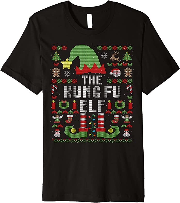 The Kung Fu Elf Ugly Christmas Matching Family Group Premium T-Shirt