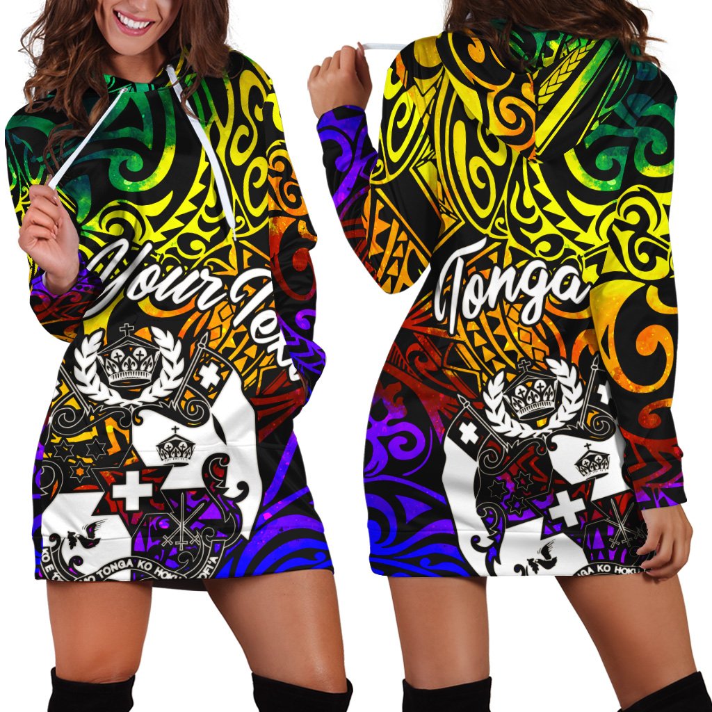 Tonga Custom Personalised Hoodie Dress – Rainbow Polynesian Pattern – BN11