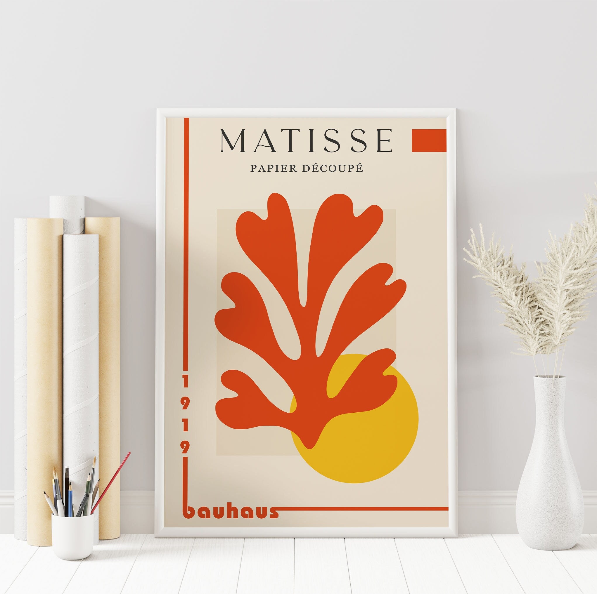 Matisse Abstract Poster Contour With Bauhaus Poster Pattern, Mid Century Modern Abstract Wall Art Print, Unique Papier Decoupes Poster.