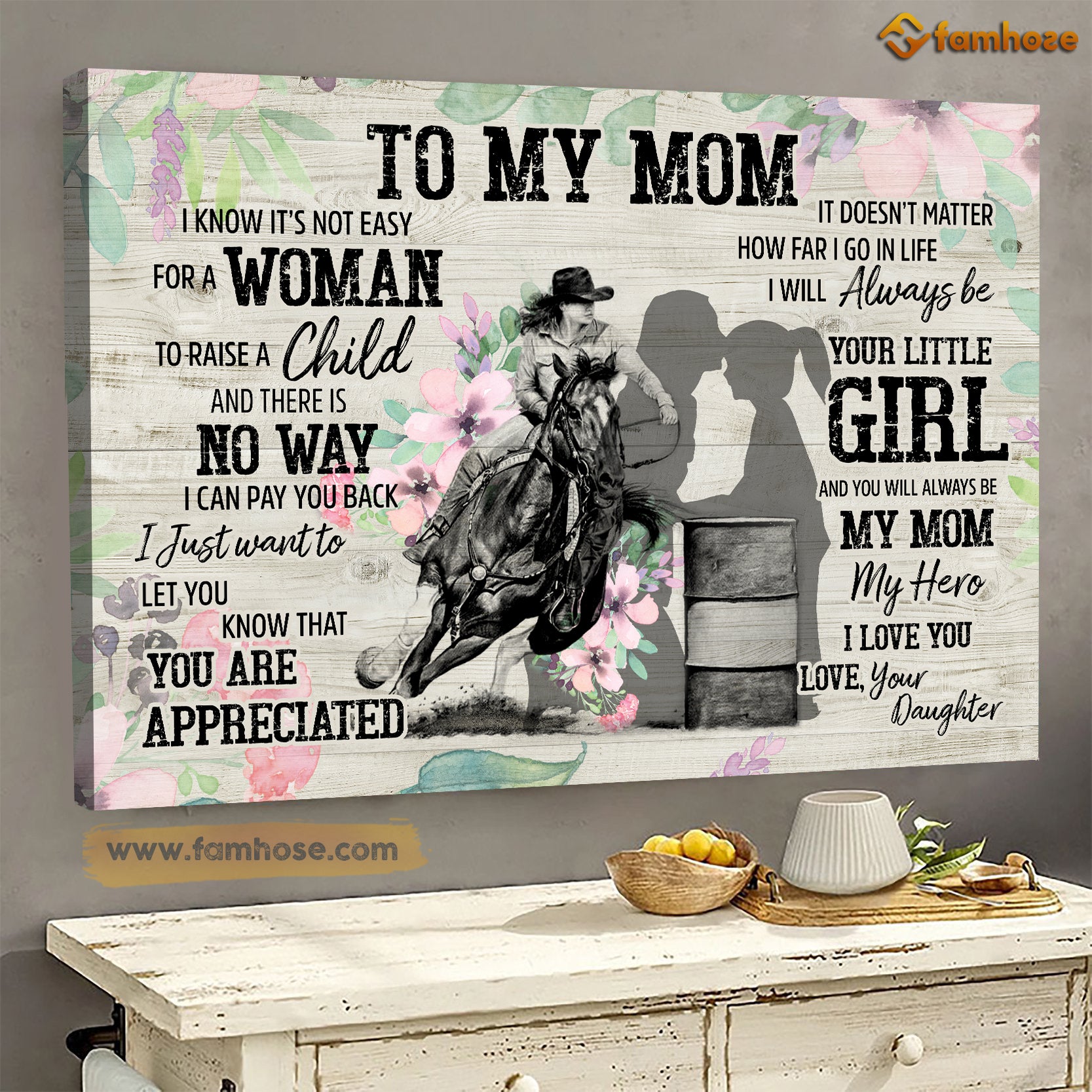 Barrel Racing Poster/Canvas, To My Mom I Will Always Be Your Little Girl, Barrel Racing Canvas Wall Art, Poster Gift For Horse Lovers