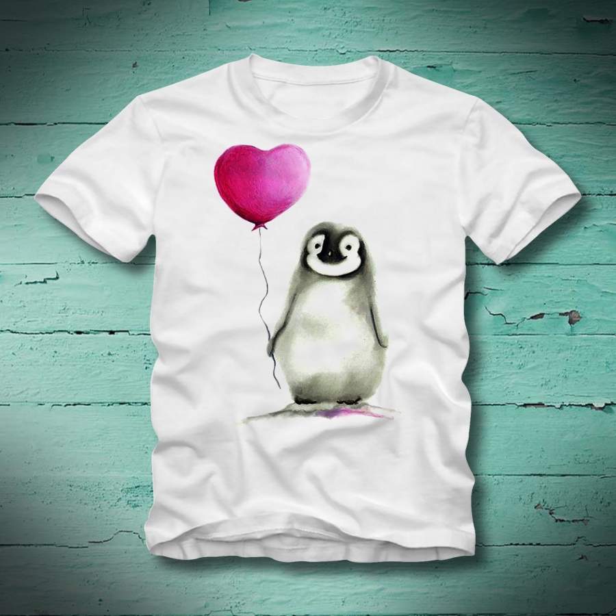 Man T Shirt Pinguin Penguin Herz Ballon Heart Baloon Love Liebe Cute Fun