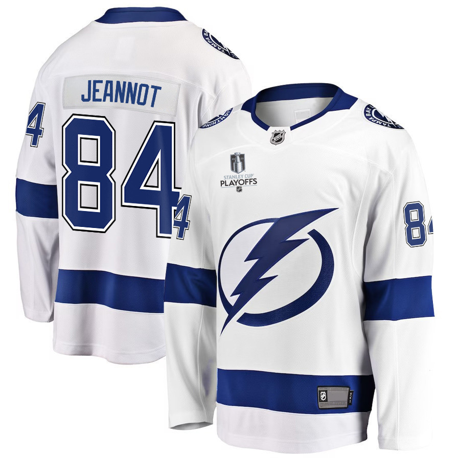 Tanner Jeannot 84 Tampa Bay Lightning Stanley Cup 2023 Playoffs Patch Away Breakaway Men Jersey – White