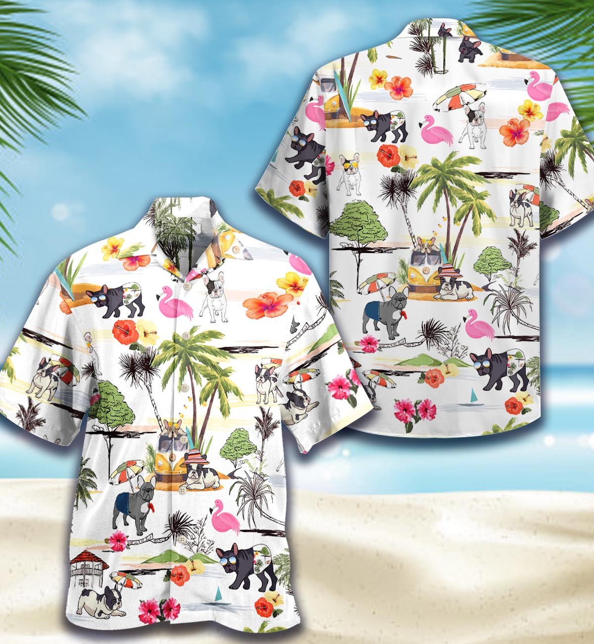 French Bulldog Summer Hawaiian Beach All Over Printed Shirt Size S Ha15238