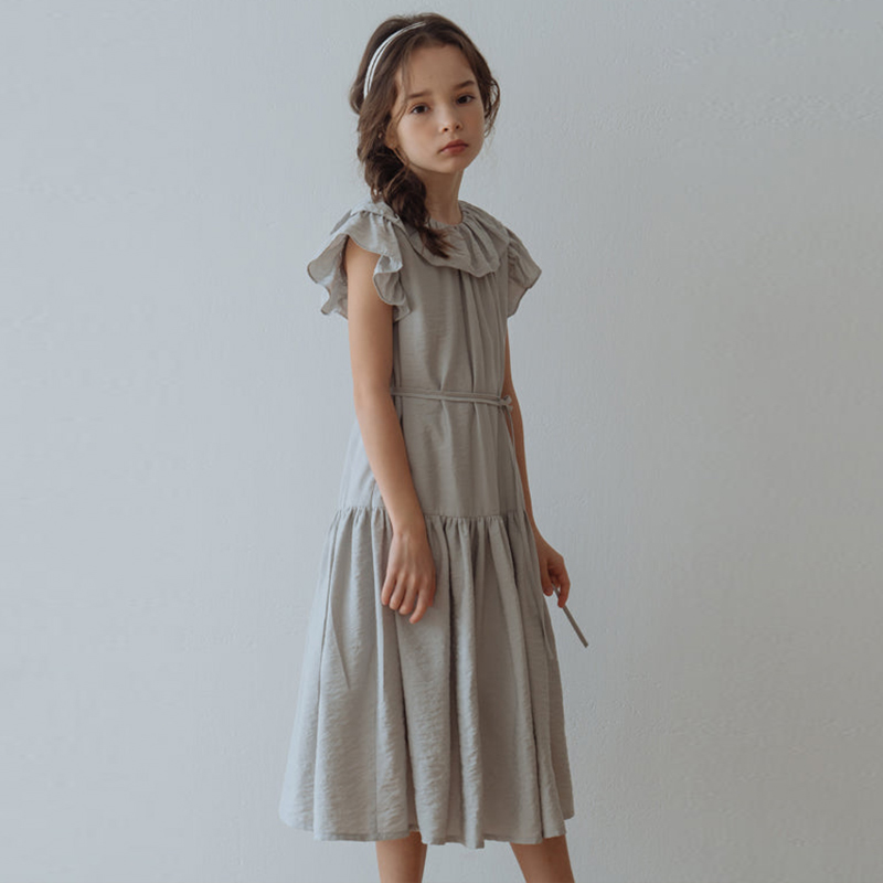 100% Cotton Girls Elegant Long Dress 2022 Summer New Teen Girl Petal Sleeve Princess Dresses With A Rich Shirring 3~14Y TZ076 alx