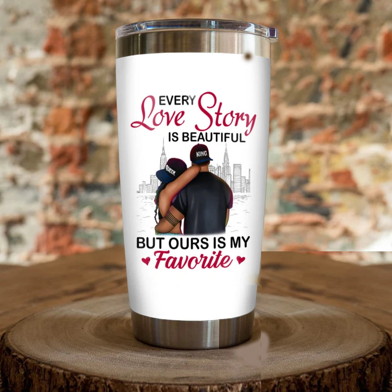 Couple Every Love Story Is Beautiful Stainless Steel Skinny Tumbler Bulk, Double Wall Vacuum Slim Water Tumbler Cup With Lid, Reusable Metal Travel Coffee Mug