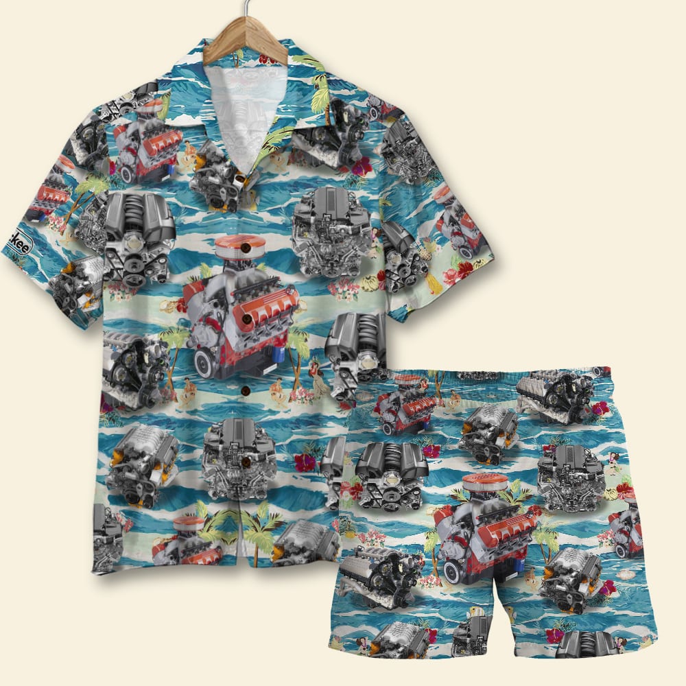 Muscle Car Hawaii Shirt And Men Beach Seamless Engine Pattern Ha103548