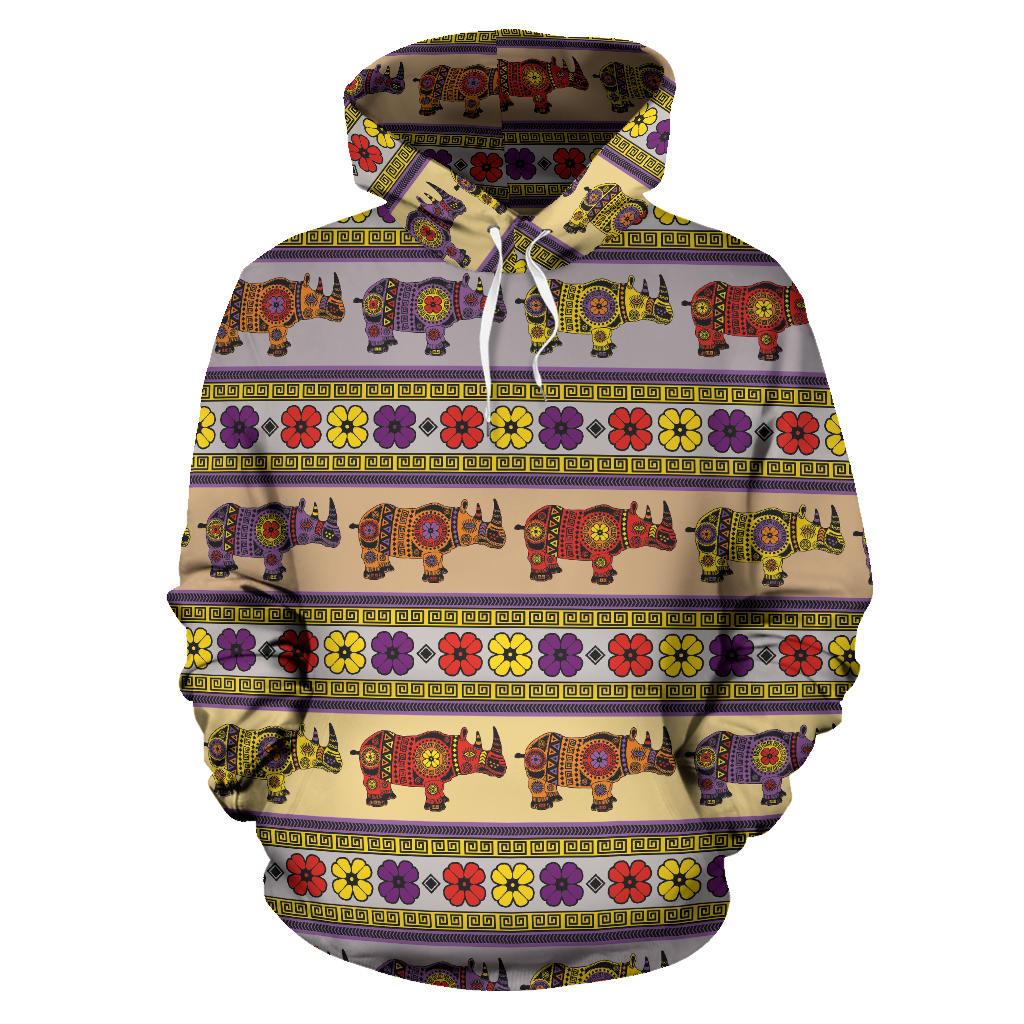 Rhino African Afro Dashiki Adinkra Kente Pattern Men Women Pullover Hoodie