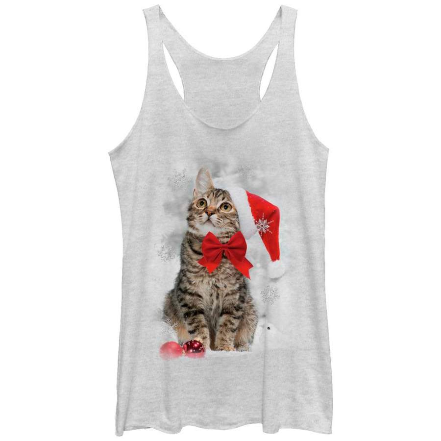 Lost Gods Women’s Christmas Ornament Kitten  Racerback Tank White Heather S