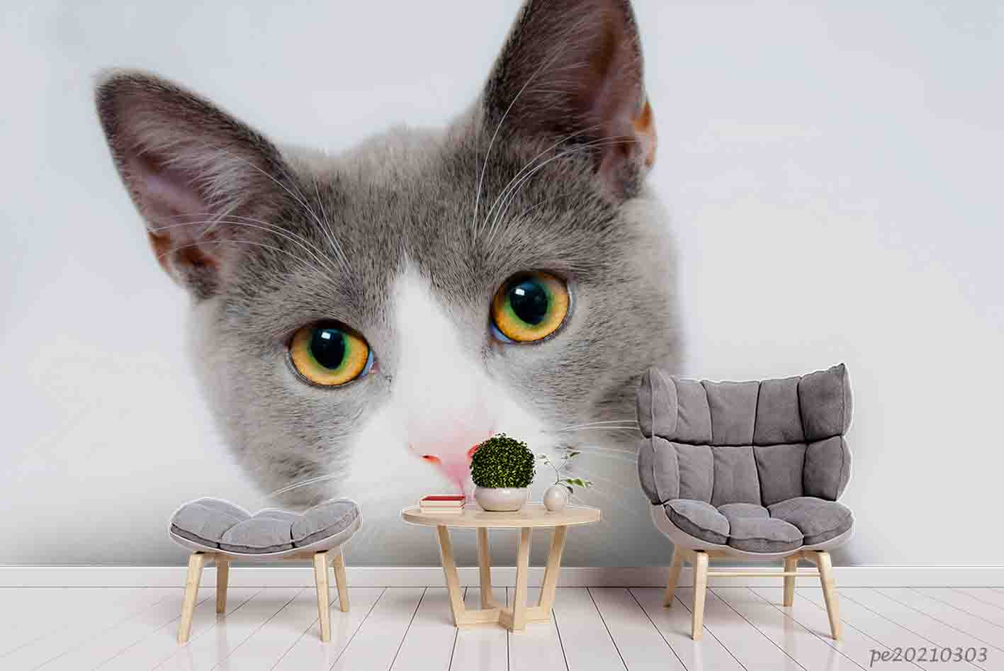 3D Cute Animal Cat Wall Mural Wallpaper Lqh 218