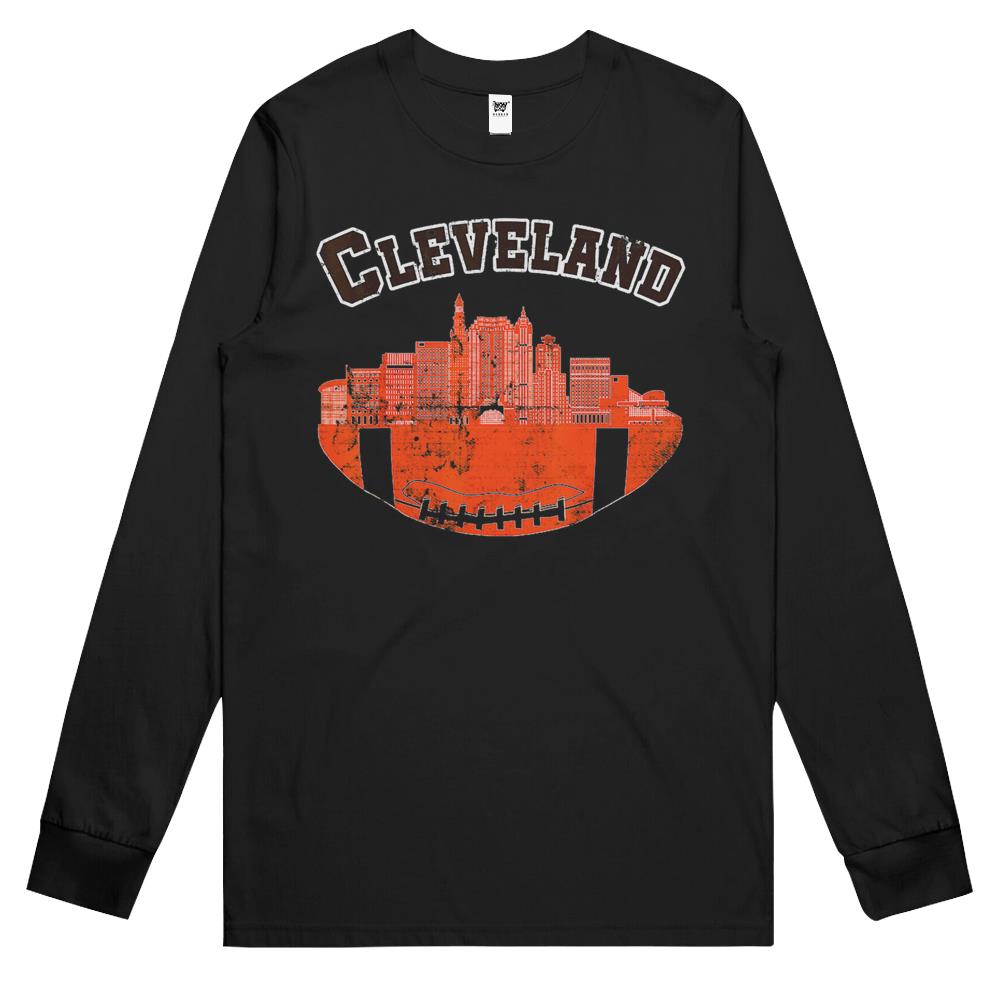 Retro Vintage Cleveland Ohio Cityscape Football Long Sleeve T Shirts