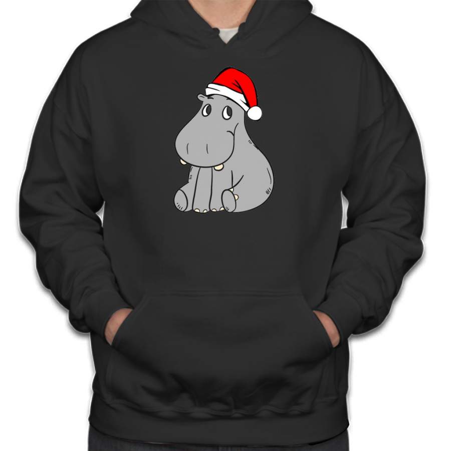 Cute Baby Hippopotamus Christmas with Xmas Santa Hat Hoodie