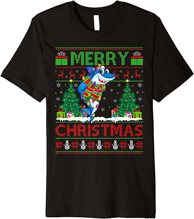 Shark Fish Lover Xmas Tree Ugly Santa Shark Christmas Premium T-Shirt