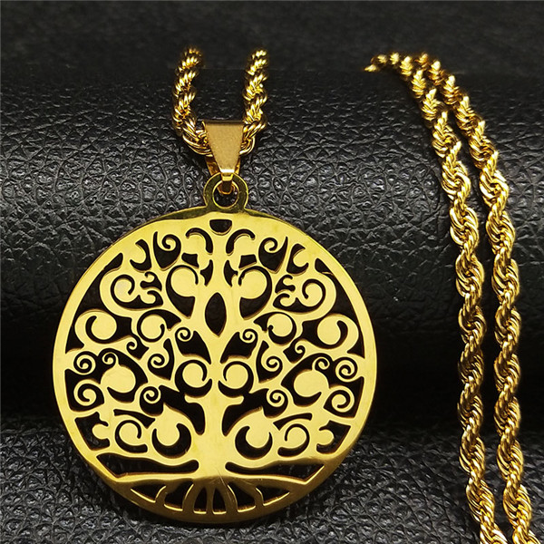 Tree of Life Stainless Steel Necklaces Gold Color Women Sweater Long Chain Necklaces Jewelry arbre de vie acier inoxydable alx