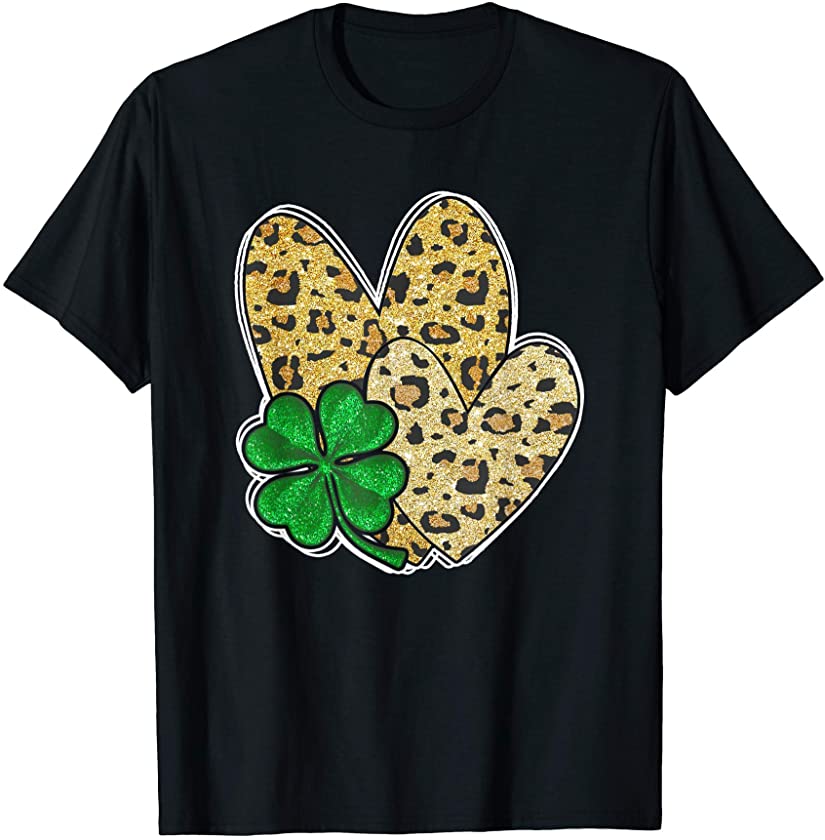 St Patricks Day Leopard Heart four leaf clover shamrock T-Shirt