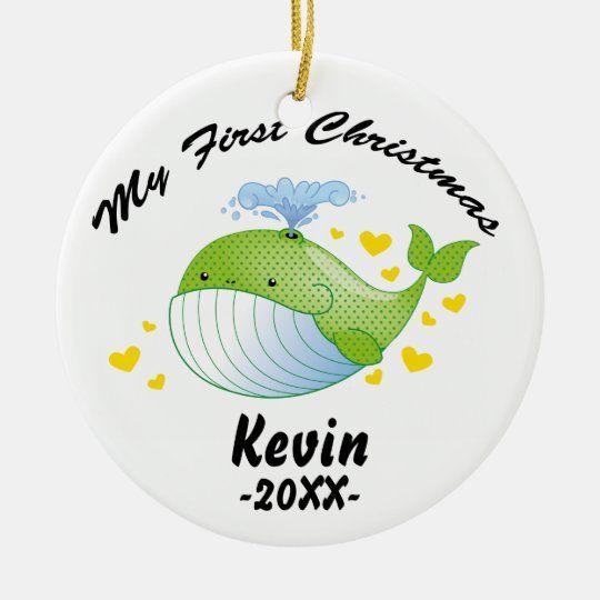 Personalized Ornament My First Christmas – Baby Whale Template Customized Circle Ornament